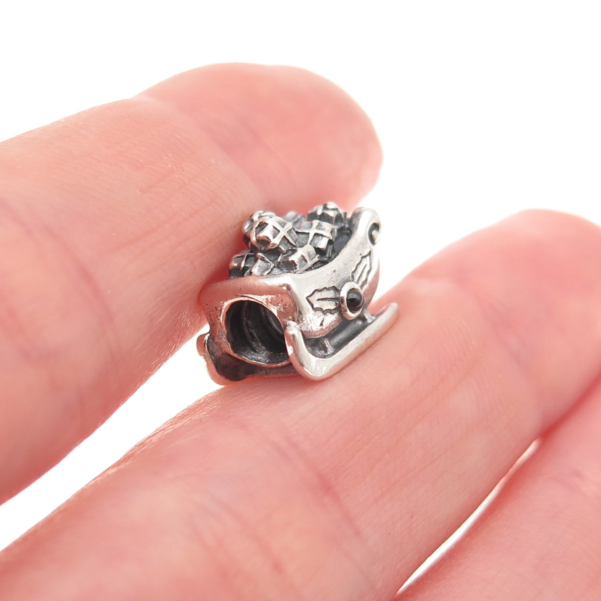 Pandora 925 Sterling Silver Real Red Garnet Santa's Sleigh Slide Bead Charm