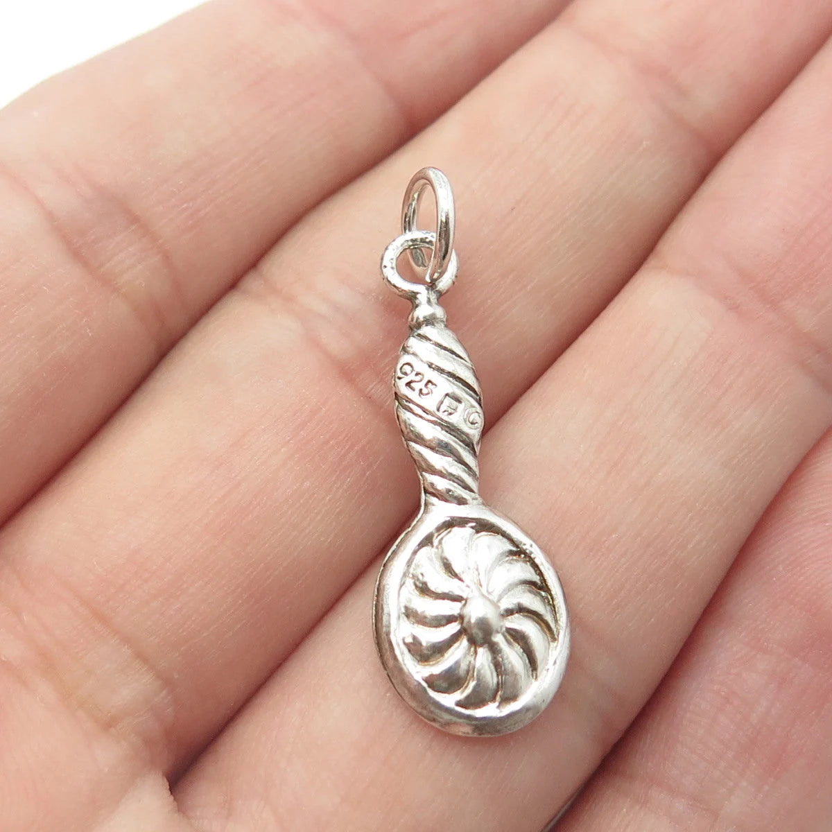 925 Sterling Silver Antique Art Deco Twisted Swirl Mirror Charm Pendant