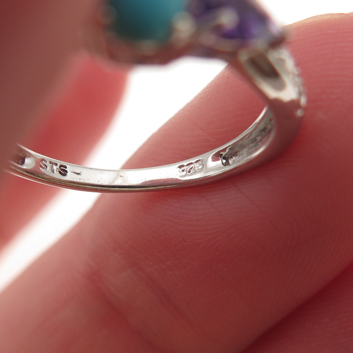 Chuck Clemency 925 Sterling Silver Real Turquoise & Amethyst Ring Size 5.25