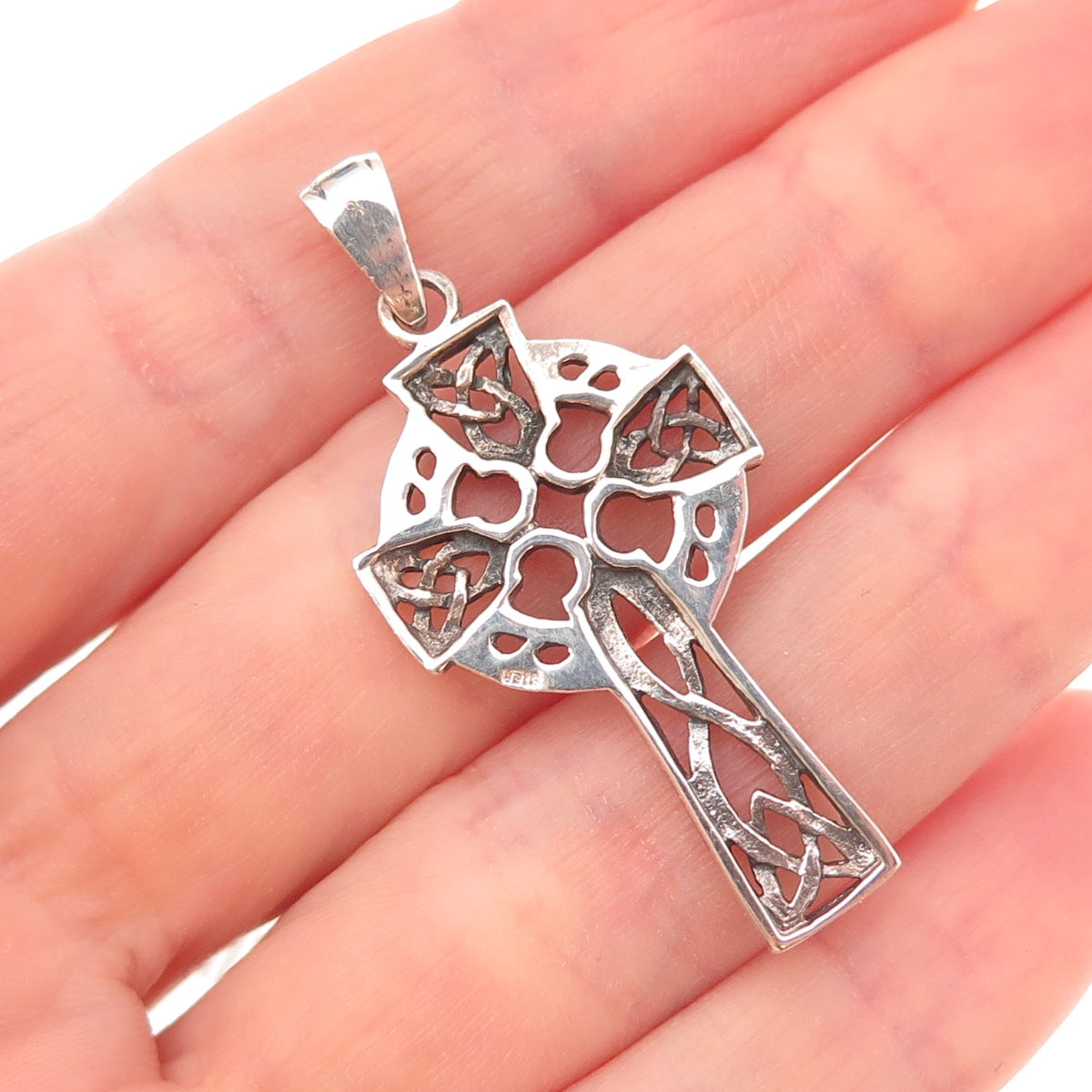 925 Sterling Silver Vintage Celtic Trinity Cross Oxidized Charm Pendant