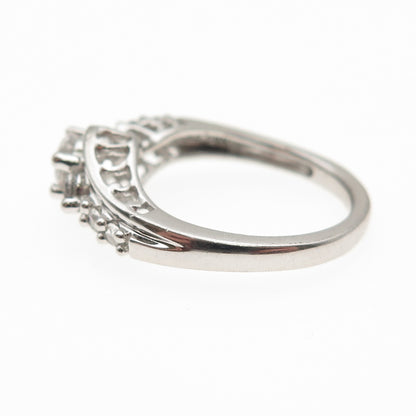SUN 925 Sterling Silver Real Round-Cut White Topaz Engagement Ring Size 6.75