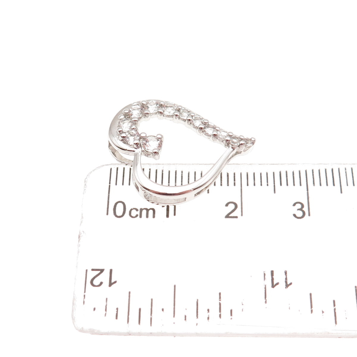 925 Sterling Silver Real Round-Cut White Topaz Heart Mini Slide Charm Pendant