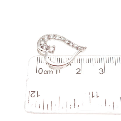 925 Sterling Silver Real Round-Cut White Topaz Heart Mini Slide Charm Pendant