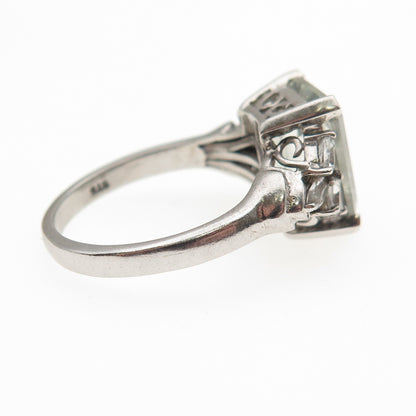 Chuck Clemency 925 Sterling Vintage Real Green Amethyst White Topaz Ring Size 7