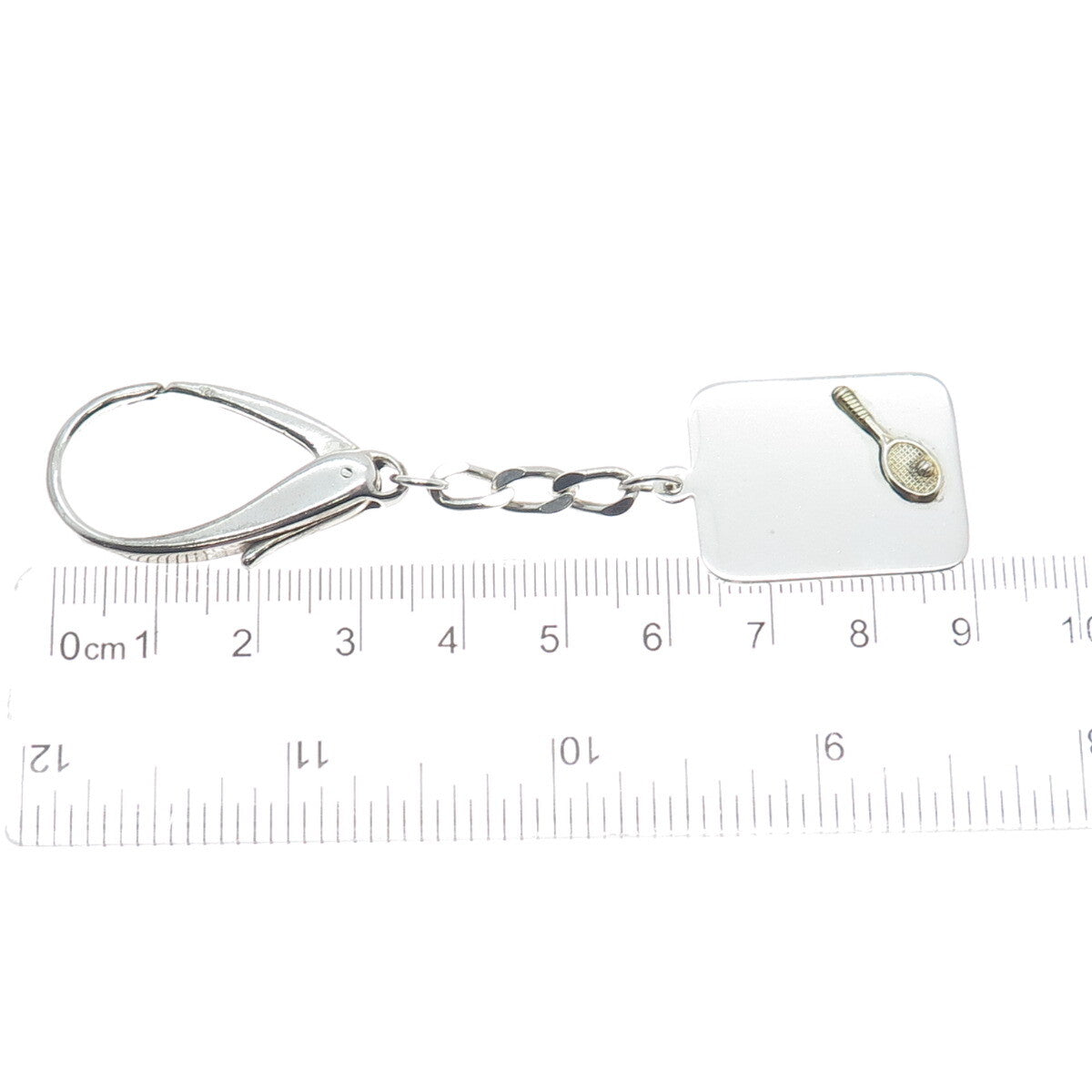925 Sterling Silver 2-Tone Vintage Germany Tennis Racket Tag Key Fob Chain