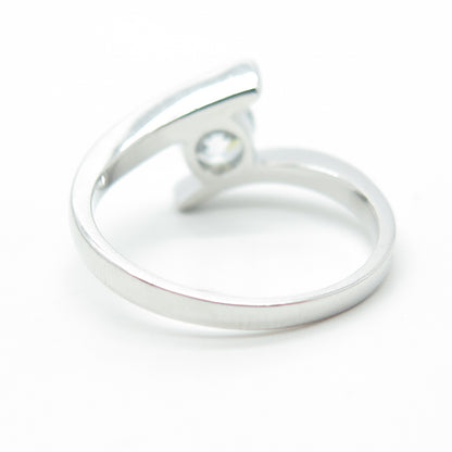 925 Sterling Silver Round-Cut Shaped C Z Bypass Engagement Ring Size 7