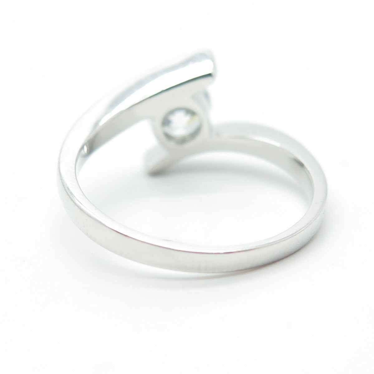 925 Sterling Silver Round-Cut Shaped C Z Bypass Engagement Ring Size 7