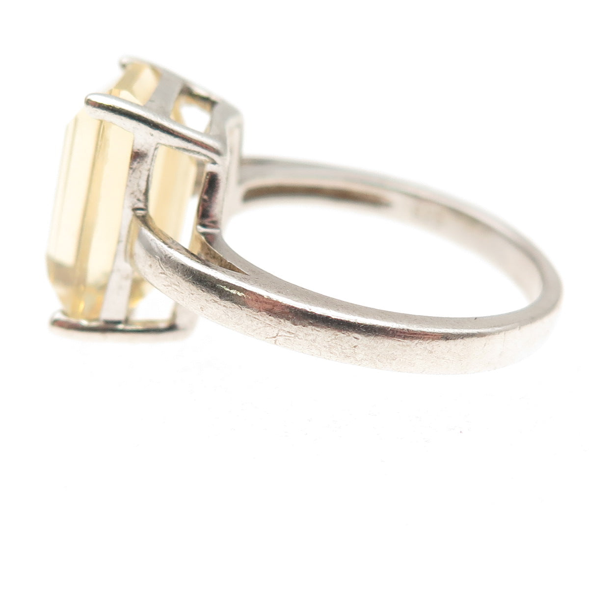 925 Sterling Silver Vintage Real Emerald-Cut Canary Opal Ring Size 8.5