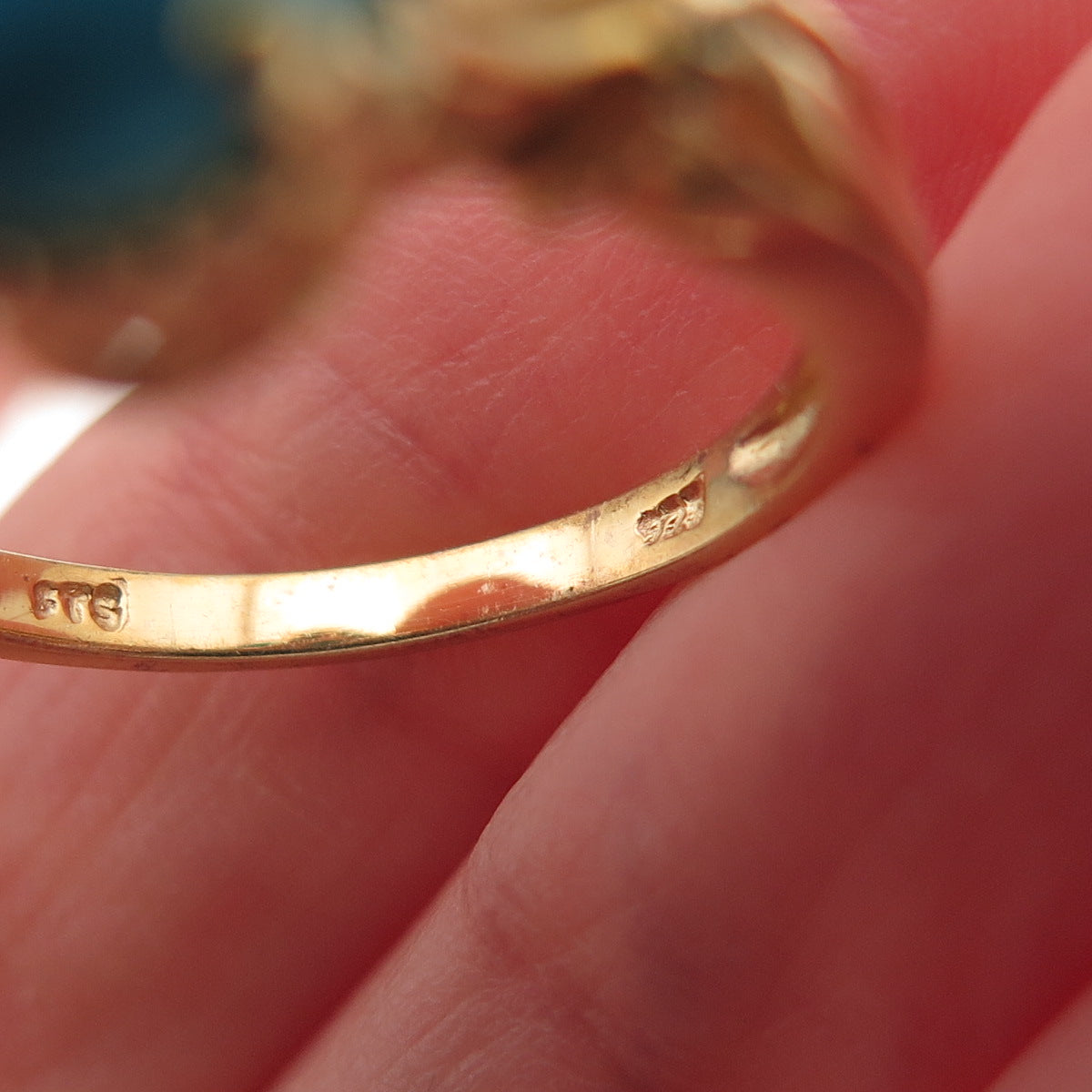 Chuck Clemency 925 Sterling Silver Gold Plated Real Turquoise Ring Size 8