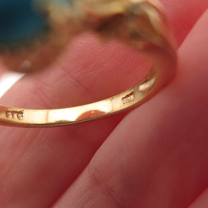 Chuck Clemency 925 Sterling Silver Gold Plated Real Turquoise Ring Size 8
