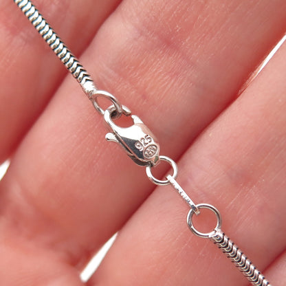 HN Heng Ngai Sterling Silver Real Emerald-Cut Diamond Snake Chain Necklace 16"
