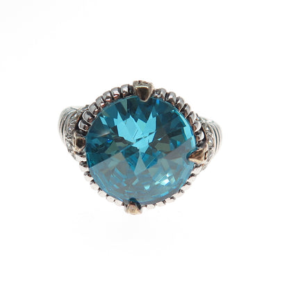 925 Sterling Silver Vintage Blue C Z Modernist Oxidized Ring Size 8.5