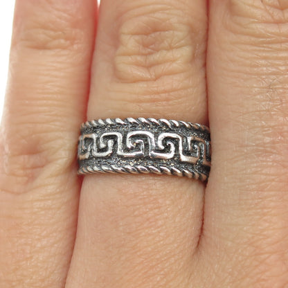 925 Sterling Silver Vintage Greek Maze Band Ring Size 6.5