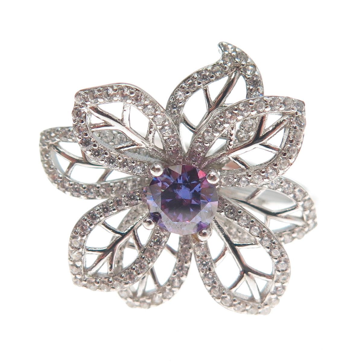 YSDD & CO. 925 Sterling Silver Peacock & White Moissanite Flower Ring Size 8.25