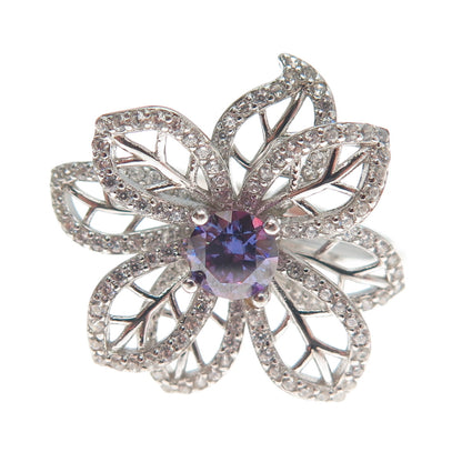 YSDD & CO. 925 Sterling Silver Peacock & White Moissanite Flower Ring Size 8.25