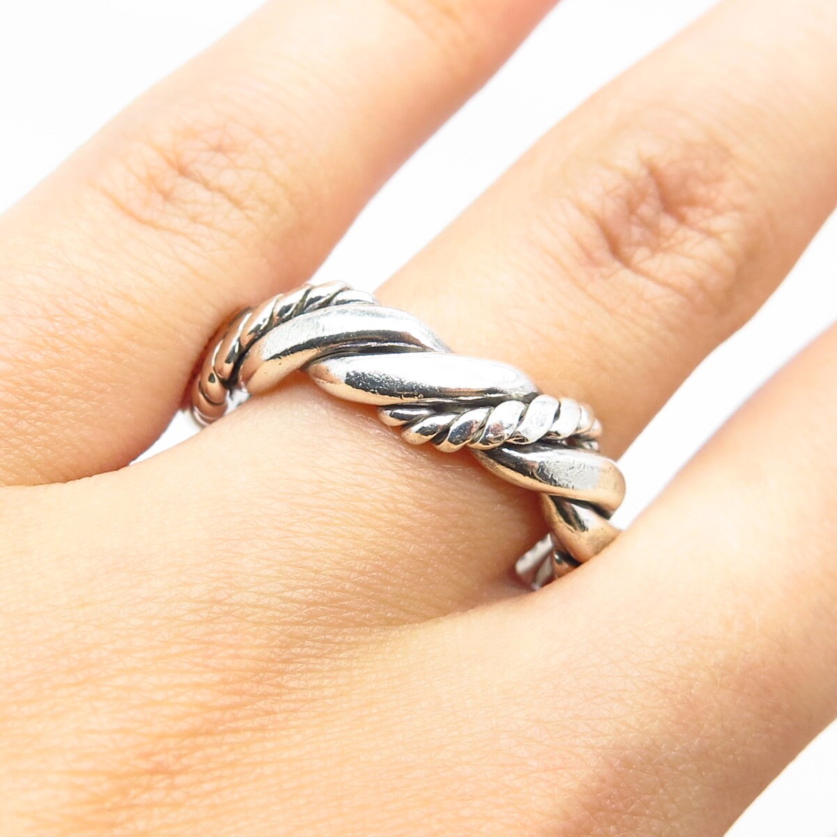 925 Sterling Silver Vintage Twisted Band Ring Size 9.75