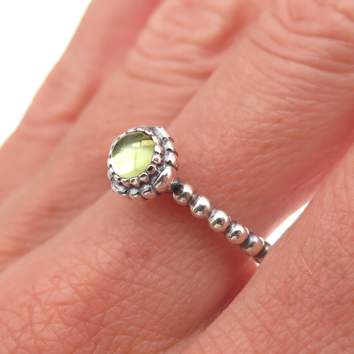 Pandora 925 Sterling Silver Real Peridot August Birthday Blooms Ring Size 7.75