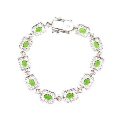 925 Sterling Silver Real Chrome Diopside & White Topaz Bracelet 7.5"