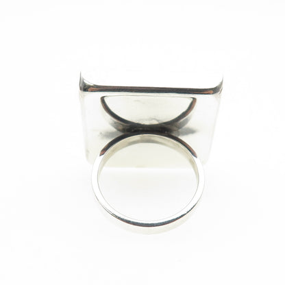 925 Sterling Silver Vintage Real Amber Modernist Square Ring Size 7.25