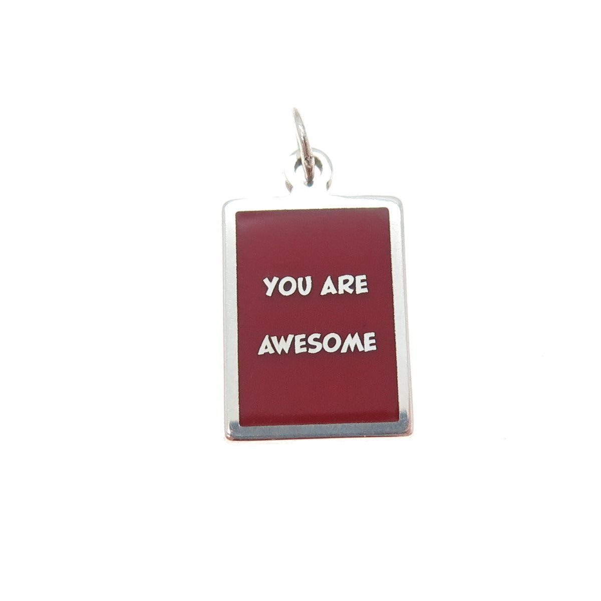 925 Sterling Silver Red Enamel You Are Awesome Minimalist Charm Pendant