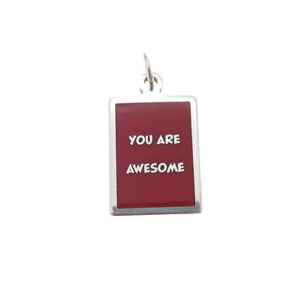 925 Sterling Silver Red Enamel You Are Awesome Minimalist Charm Pendant