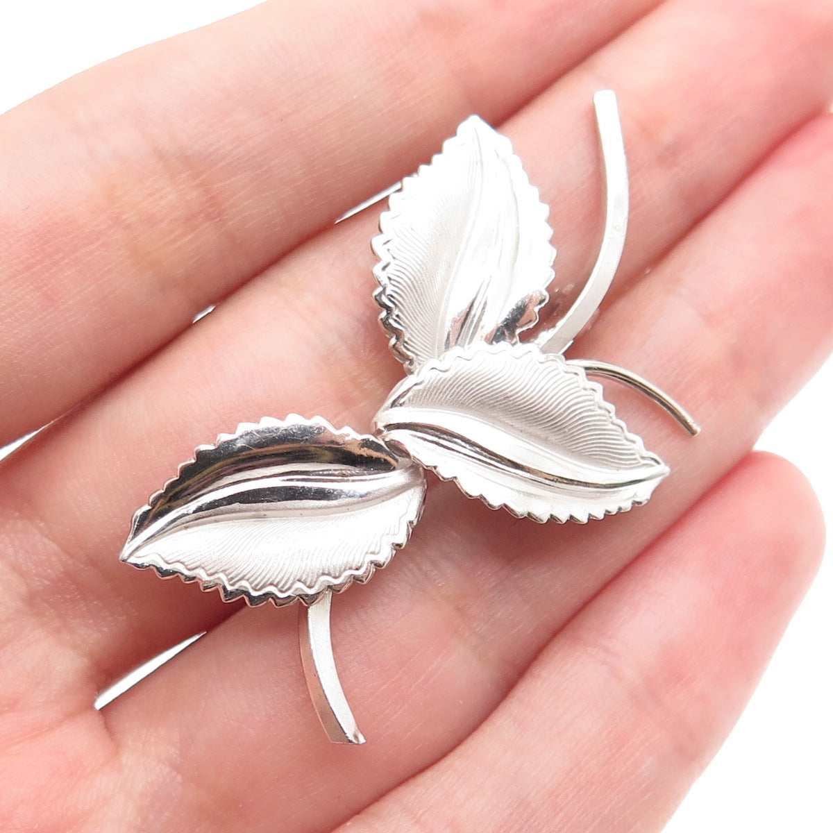 CURTIS CREATIONS 925 Sterling Silver Antique Art Deco Floral Leaf Pin Brooch