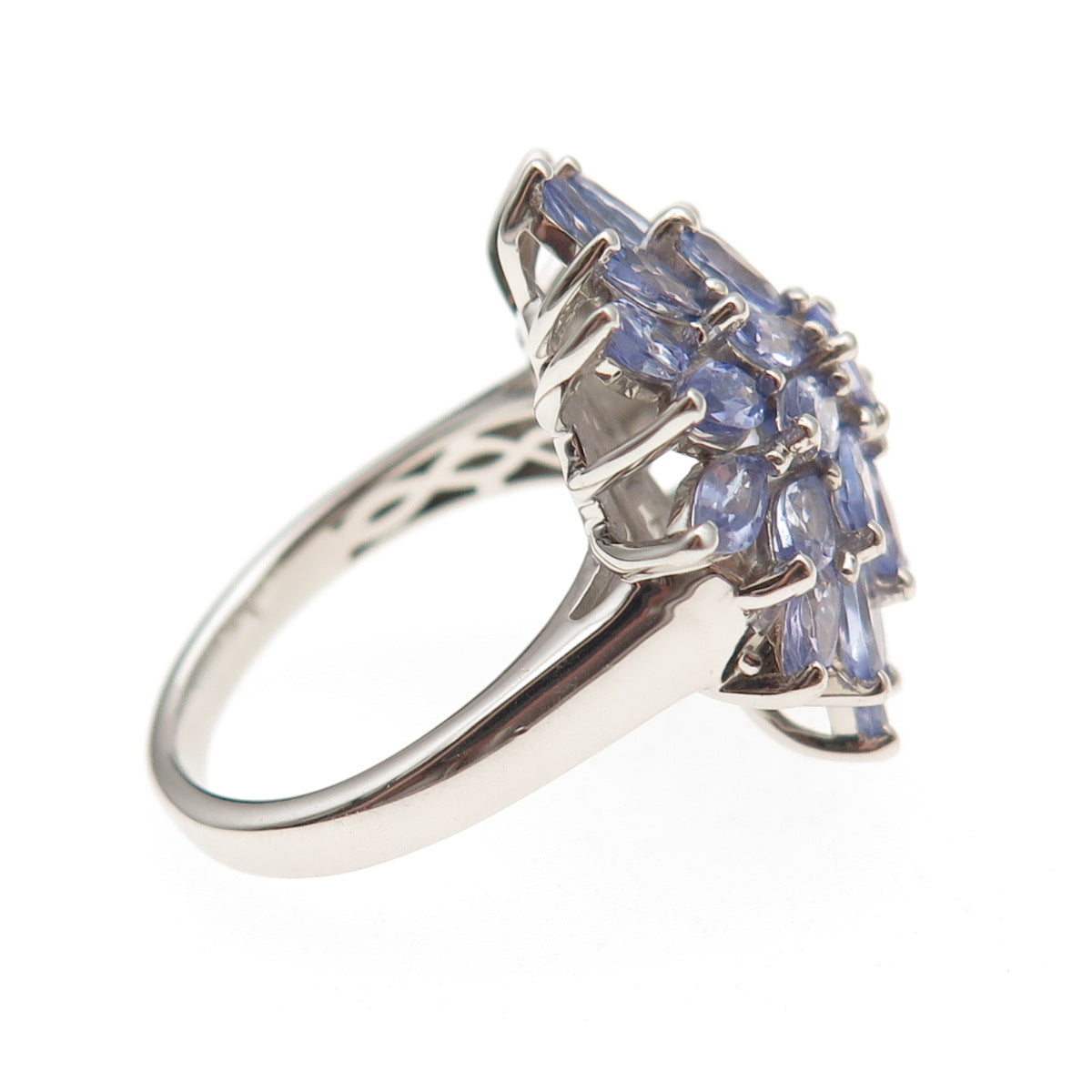 D'Joy 925 Sterling Silver Real Marquise & Oval-Cut Tanzanite Floral Ring Size 8