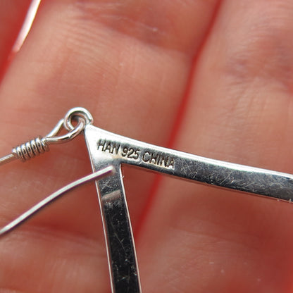 925 Sterling Silver Real Marcasite Modernist Dangle Earrings