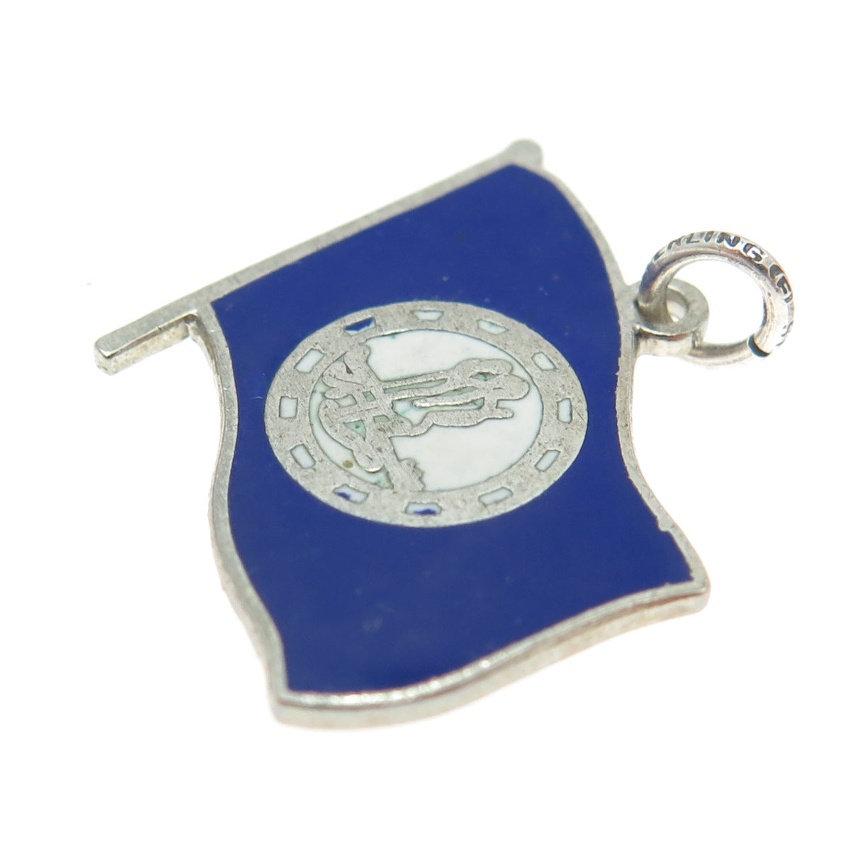 925 Sterling Silver Vintage Blue Enamel Virginia Flag Pendant