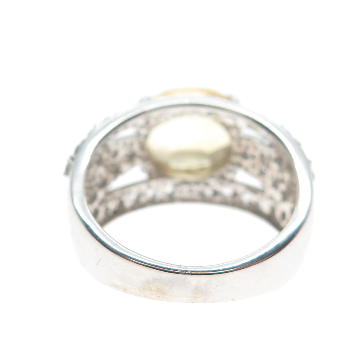 925 Sterling Silver Real White Topaz & Citrine Gemstone Cluster Ring Size 7
