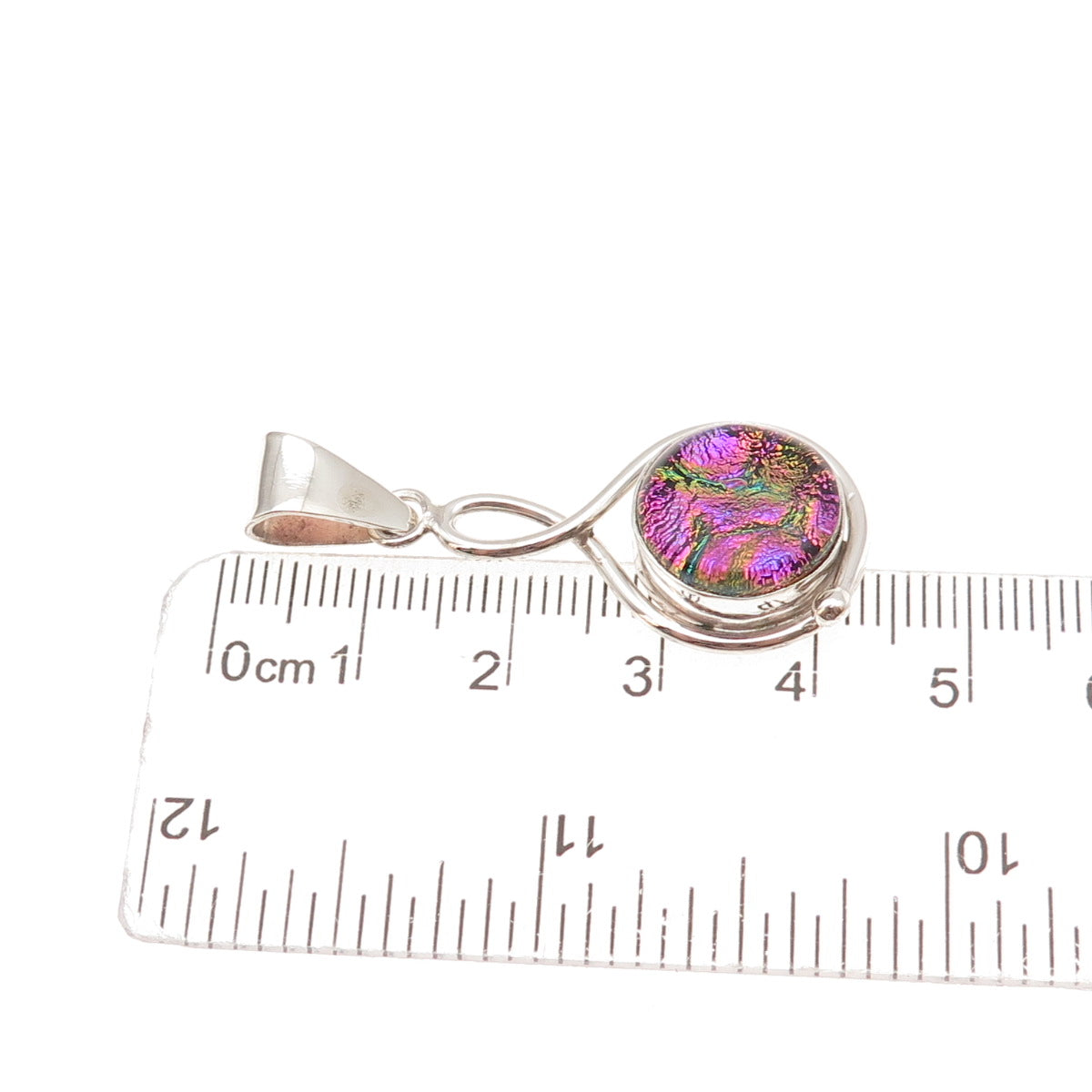 925 Sterling Silver Vintage Real Dichroic Glass Modernist Charm Pendant