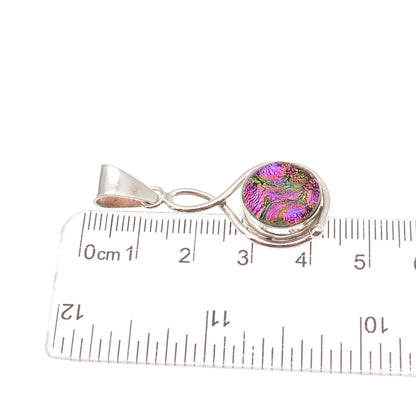 925 Sterling Silver Vintage Real Dichroic Glass Modernist Charm Pendant