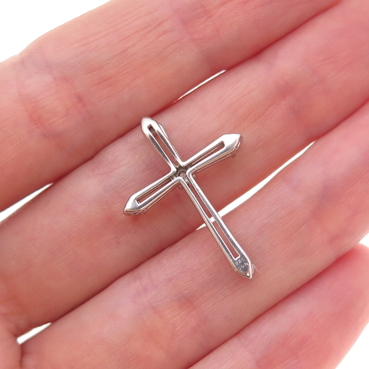 Sun 925 Sterling Silver Real Round-Cut Diamond Cross Slide Charm Pendant