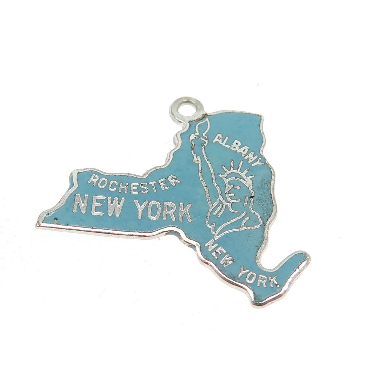 BEAU 925 Sterling Silver Vintage Enamel "New York" State Map Pendant