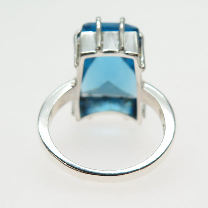 925 Sterling Silver Vintage Ocean Blue C Z Modernist Ring Size 8.5