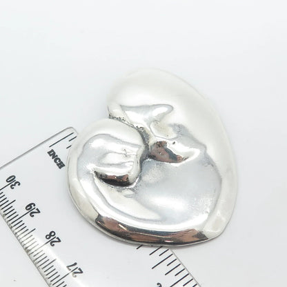 925 Sterling Silver Vintage Modernist Heart Slide Pendant