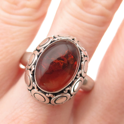 SUARTI BALI 925 Sterling Silver Vintage Real Amber Modernist Ring Size 10