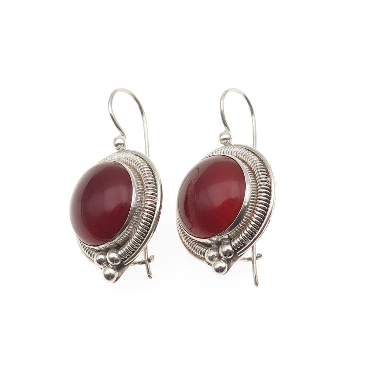 925 Sterling Silver Vintage Real Carnelian Modernist Earrings