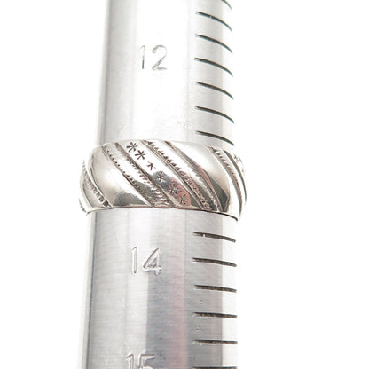 925 Sterling Silver Vintage Modernist Ribbed Oxidized Band Ring Size 13.5