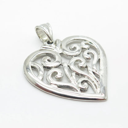 925 Sterling Silver Vintage Swirl Heart Pendant