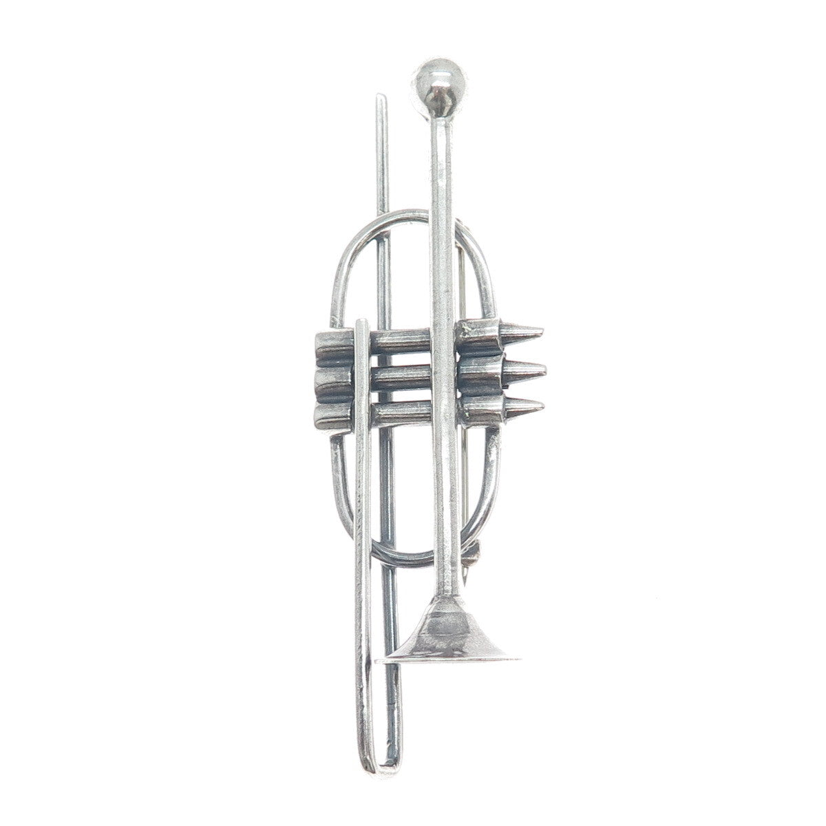 925 Sterling Silver Vintage Trombone Music Instrument Oxidized Pin Brooch