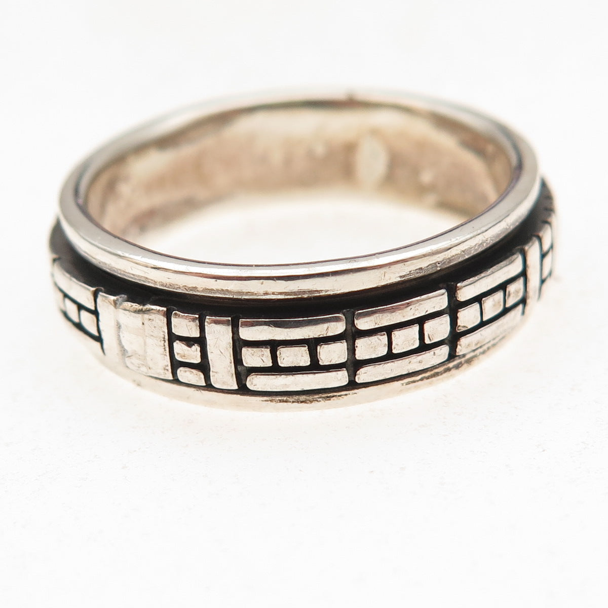 925 Sterling Silver Vintage Geometric Oxidized Rotating Band Ring Size 11.75