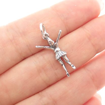 925 Sterling Silver Vintage Cheerleader Minimalist 3D Charm Pendant