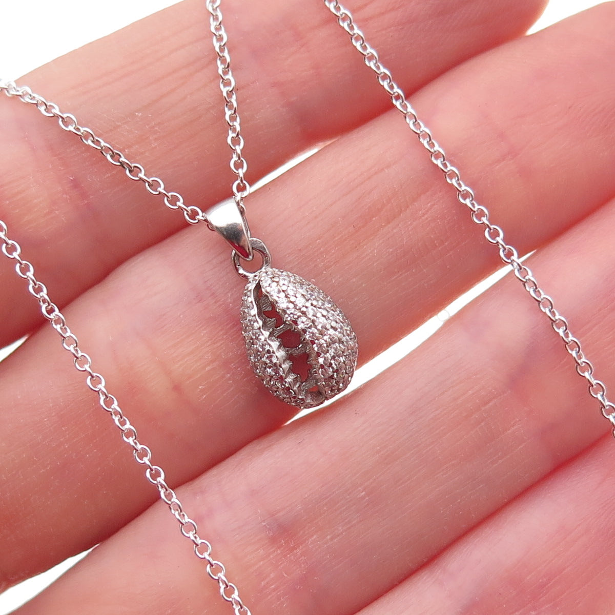 925 Sterling Silver Round-Cut C Z Coffee Bean Cable Chain Necklace 18"