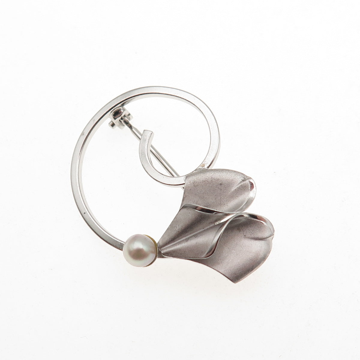 Curtis Curtman Sterling Silver Vintage Real Pearl Modernist Floral Pin Brooch