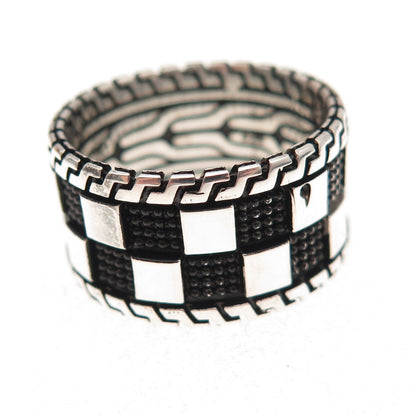 925 Sterling Silver Vintage Checkerboard Chess Band Ring Size 9.5
