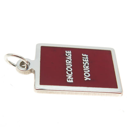 925 Sterling Silver Red Enamel "Encourage Yourself" Minimalist Charm Pendant