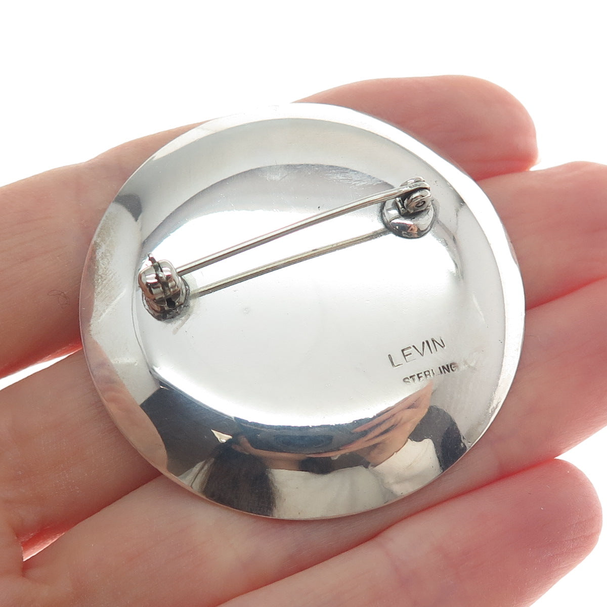 ED LEVIN 925 Sterling Silver Vintage Tribal Cave Painting Oxidized Pin Brooch