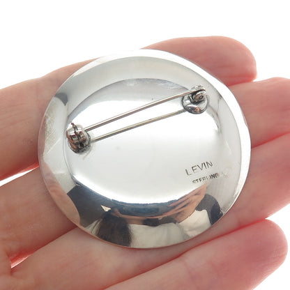 ED LEVIN 925 Sterling Silver Vintage Tribal Cave Painting Oxidized Pin Brooch