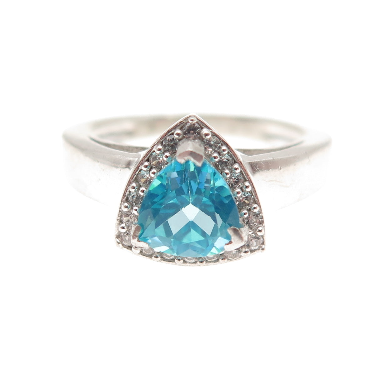 925 Sterling Silver Real Apatite & White Topaz Ring Size 7.25